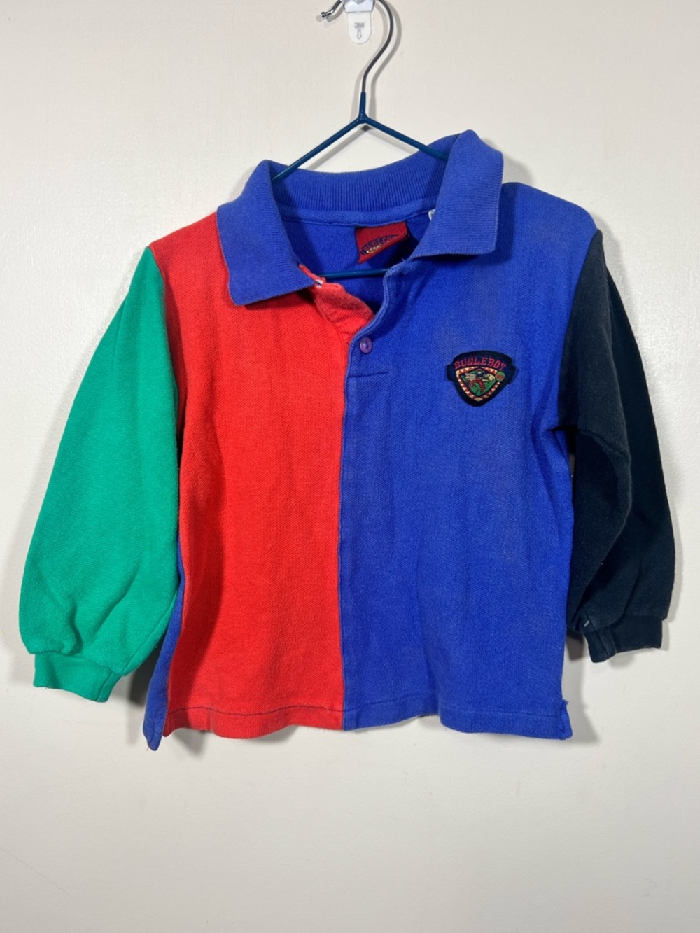 Boys Bugle Boy Color block Rugby Long Sleeve Shirt Kids Small Blue Red *flaw*